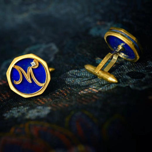 龢盒原创 私人定制复古字母18k金青金/黑玛瑙袖扣 商品图3