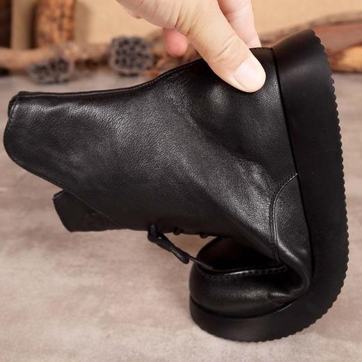 YY2695头层牛皮厚底内增高马丁靴圆头系带女靴春秋单靴软底短靴 商品图2