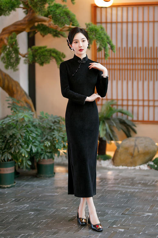 SYG-686长袖旗袍复古民国风改良年轻款少女日常针织连衣裙优雅中长款 商品图4