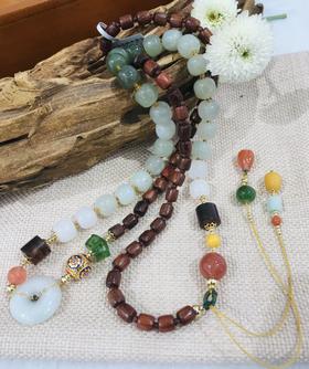 5F JADE 吉祥灵玉 和田玉檀木南红蜜蜡长链