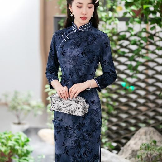 SYG-708新款旗袍冬款加厚植绒长款时尚显瘦复古高档旗袍 商品图3