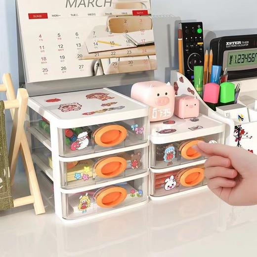 透明可叠加分格抽屉式收纳盒化妆品文具整理盒办公桌面置物架防尘 商品图2