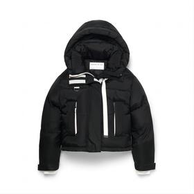 Shoreditch Ski Club - Woven Willow Ivy Short Puffer - Black W/Soft White Trims - 女装 - 滑雪夹克 - 黑色白边