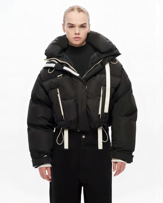 Shoreditch Ski Club - Woven Willow Ivy Short Puffer - Black W/Soft White Trims - 女装 - 滑雪夹克 - 黑色白边 商品图1