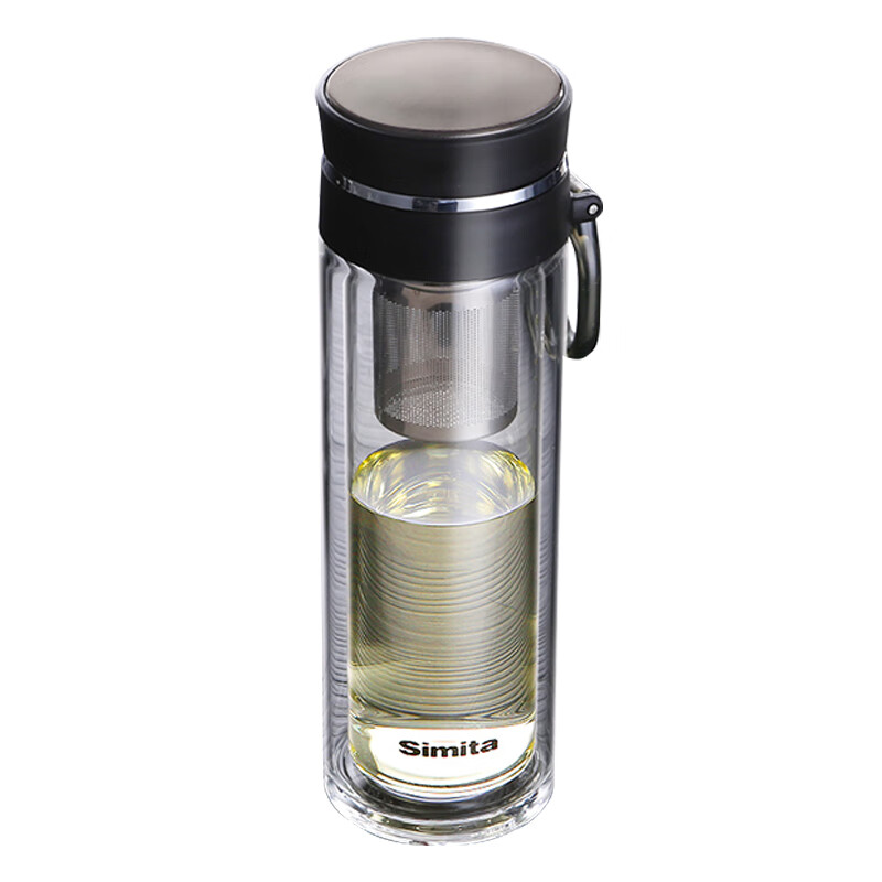 施密特（Simita）男女士双层玻璃杯茶水分离杯便携泡茶杯水杯子防烫高硼硅玻璃杯 名匠玻璃杯火山灰380ml MBL1010-038A
