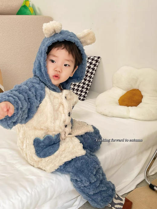 严选 | 儿童法兰绒连帽睡衣 A类品质 提花加厚长袖长裤男女童家居服套装 商品图2