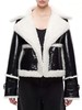 Shoreditch Ski Club - Leather Reva Shea Shearling Jacket - Black & White - 女装 - 夹克 - 黑白 商品缩略图0