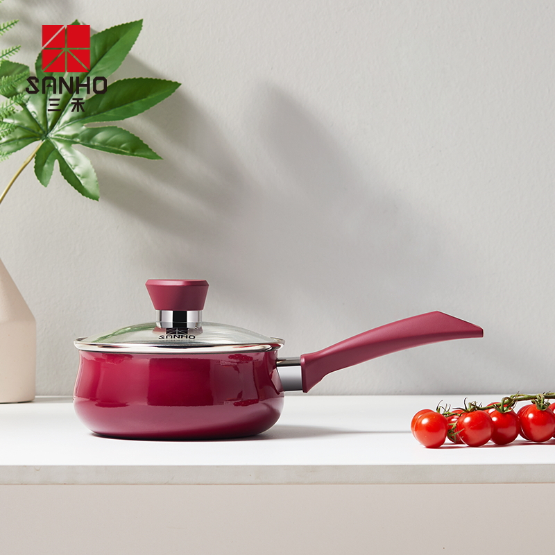 三禾不粘锅奶锅珐琅陶瓷汤锅家用小煮锅宝宝辅食煮牛奶锅煤气燃气灶 LN16G2