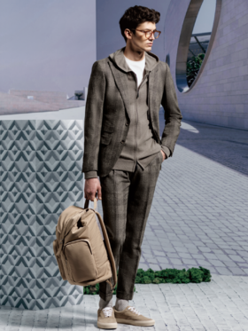 Stylbiella Super 100's 澳洲美丽诺羊毛粗纺法兰绒340克重褐色全麻衬套装