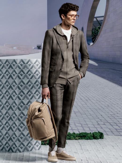 Stylbiella Super 100's 澳洲美丽诺羊毛粗纺法兰绒340克重褐色全麻衬套装 商品图0