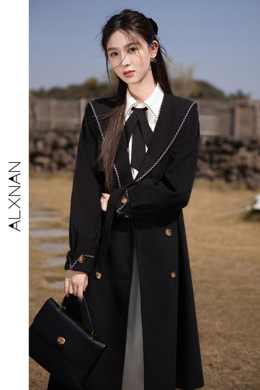 鹿向南《冬日恋歌》学院风单面呢毛呢外套女冬新款中长款大衣 商品图5