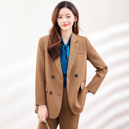 【上衣+裤子】罗蒙女士套装时尚百搭职场通勤简约大众西装两件套女 商品图5