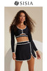 sisia新款泳衣女黑色长袖性感显瘦黑白撞色裙式分体温泉泳衣 商品缩略图0