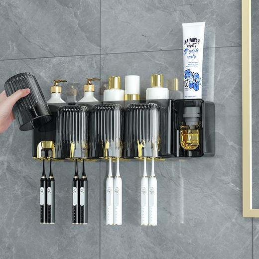 牙刷牙杯置物架子壁挂式免打孔电动牙具漱口杯架卫生间收纳盒套装 商品图2