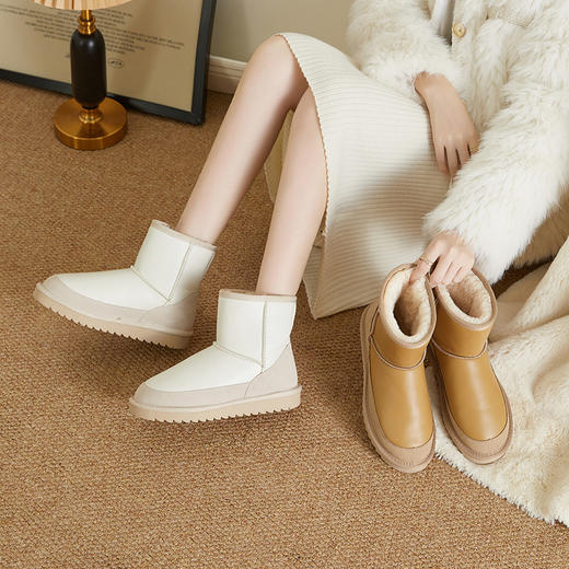 西遇户外雪地靴女新款冬季复古中筒加厚加绒保暖防滑短靴棉鞋D2134035 商品图4