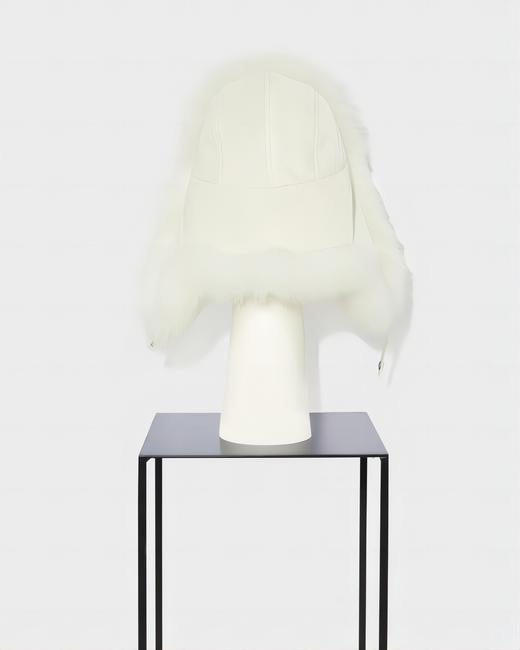 Yves Salomon - Chapka Skiwear Fabric/Fox - Snow - 女装 - 滑雪帽 - 白色 商品图2