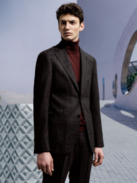 Stylbiella Super 130's 澳洲美丽诺羊毛精纺法兰绒酒红色全麻衬套装