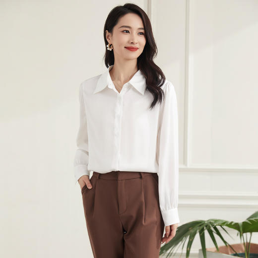 【简约商务】罗蒙四季款女式长袖衬衫百搭时尚清新百搭职场衬衫女 商品图1
