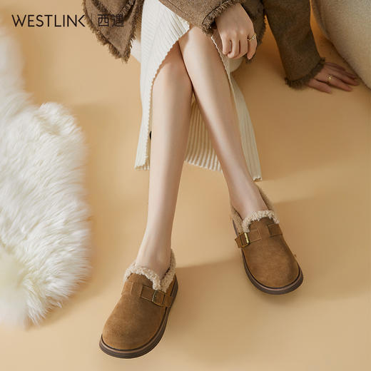 西遇复古勃肯鞋女新款冬季全包真皮羊羔毛毛鞋加厚加绒棉鞋20034352 商品图3