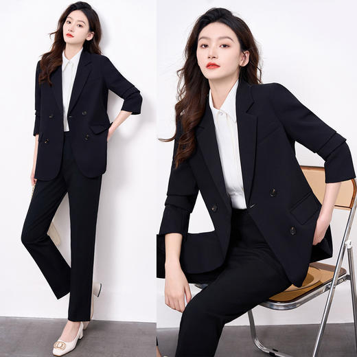【上衣+裤子】罗蒙女士套装时尚百搭职场通勤简约大众西装两件套女 商品图8
