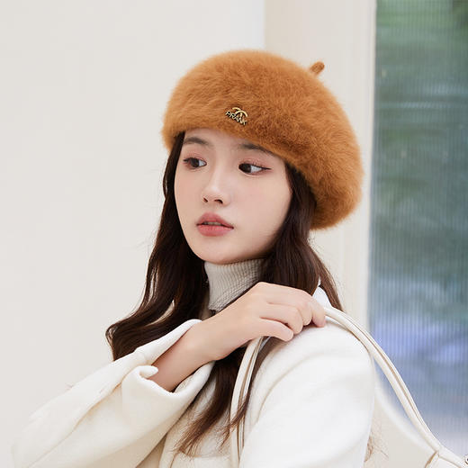 秋冬【日系兔毛画家帽女】户外 保暖时尚 贝雷帽子 商品图0