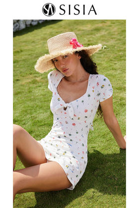 柳岩同款sisia新款泳衣女碎花显瘦遮腹泡温泉裙式连体泳衣高级感