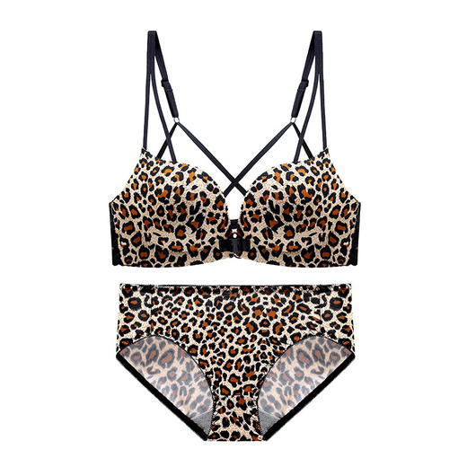 【买就送！送同款内裤！】美背豹纹前扣内衣，尽显性感魅力。无钢圈设计，舒适又自在。小胸聚拢，塑造完美曲线。厚薄可选，适合各种场合！！！ 商品图5