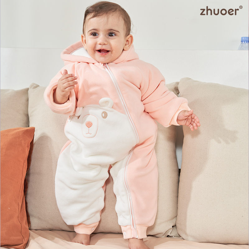 【秋冬保暖棉衣连体衣】卓儿宝宝加绒保暖纯棉棉衣连帽家居服婴儿连体衣爬爬服适合3个月-2岁