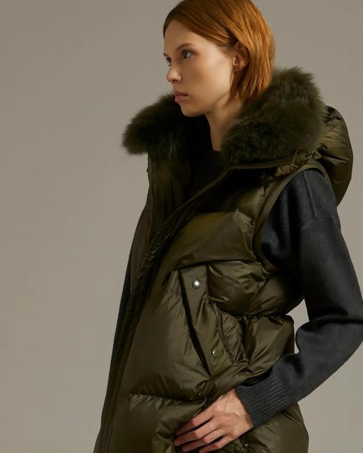 Yves Salomon - Down Coat Technical Fabric/Lg Hair Lamb - Hunter Green - 女装 - 羽绒大衣 - 墨绿 商品图4