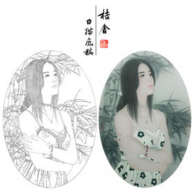 【大彩图】盘虎杰工笔画白描底稿小品现代人物高清打印稿HJ50