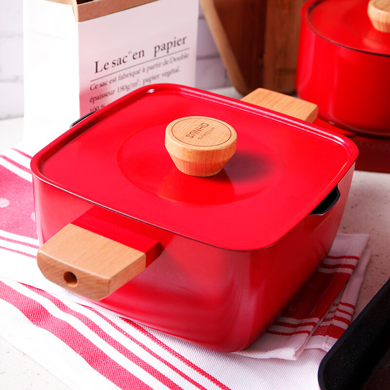 三禾锅具Beautyouth小清新不粘锅汤锅双耳炖锅电磁炉通用家用燃气方锅炖锅 LT2020E1