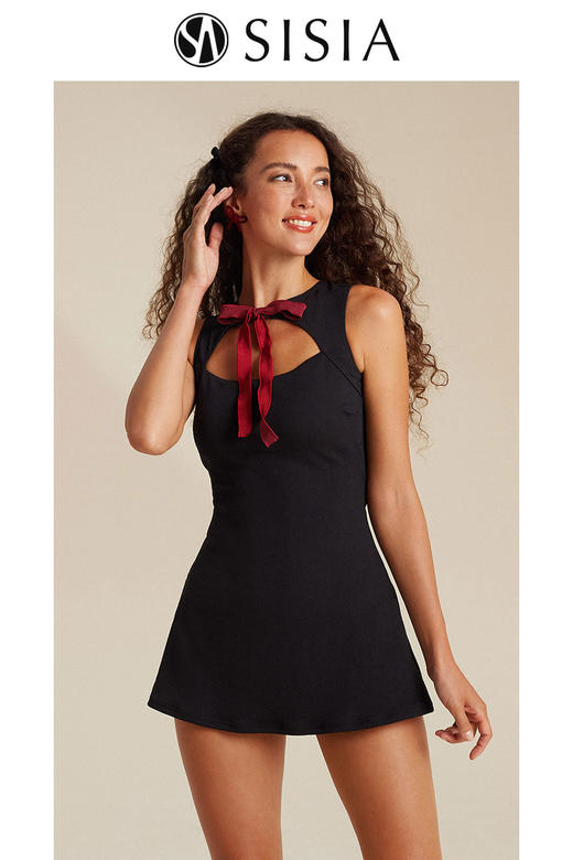 sisia新款泳衣女黑色小黑裙性感显瘦泡温泉连体泳衣高级感 商品图4