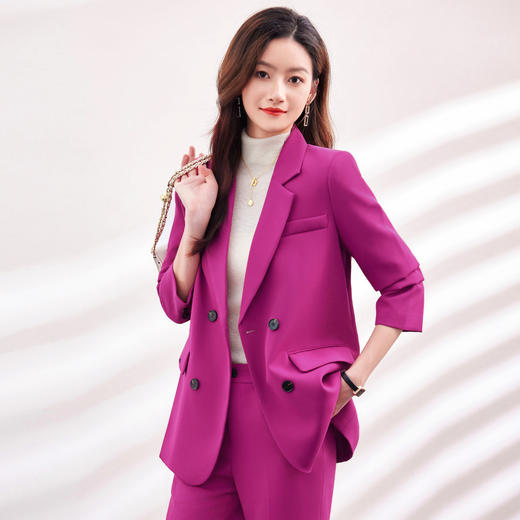 【上衣+裤子】罗蒙女士套装时尚百搭职场通勤简约大众西装两件套女 商品图6