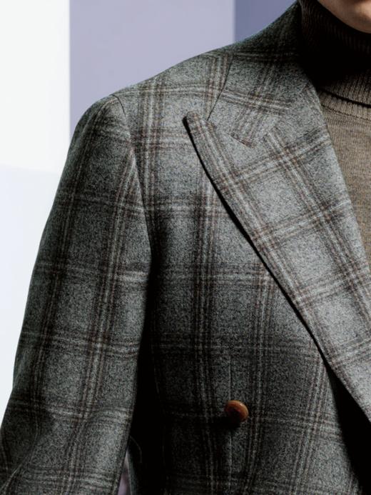 Stylbiella Super 120's 澳洲美丽诺羊毛精纺法兰绒灰色窗格纹全麻衬套装 商品图1