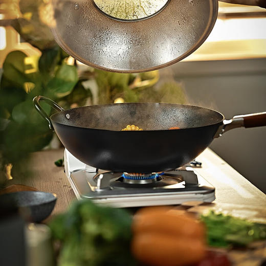 日本神田（KANDA）铁神3代中华炒锅纤维纹高纯铁物理不粘锅（含锅盖） 商品图3