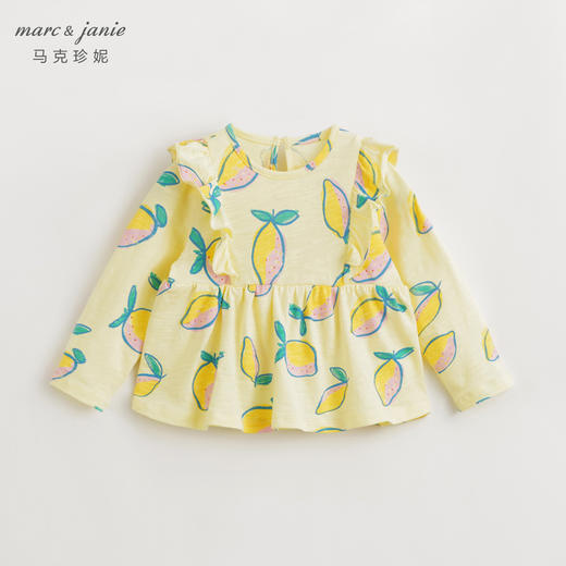 马克珍妮女童长袖T恤儿童花边袖纯棉无感印花上衣宝宝春装240086 商品图2