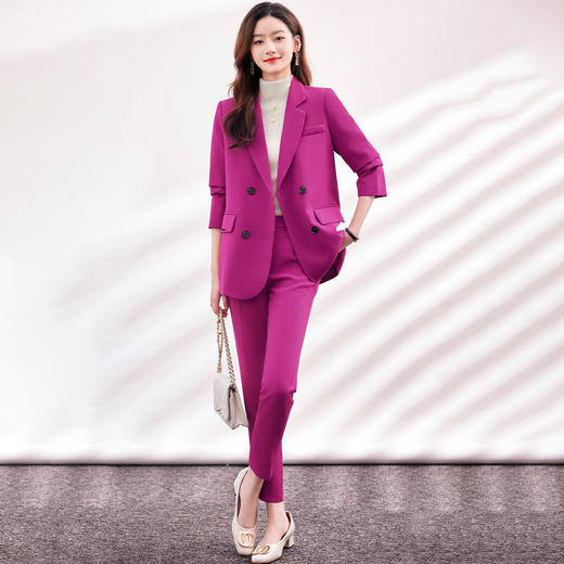 【上衣+裤子】罗蒙女士套装时尚百搭职场通勤简约大众西装两件套女 商品图7