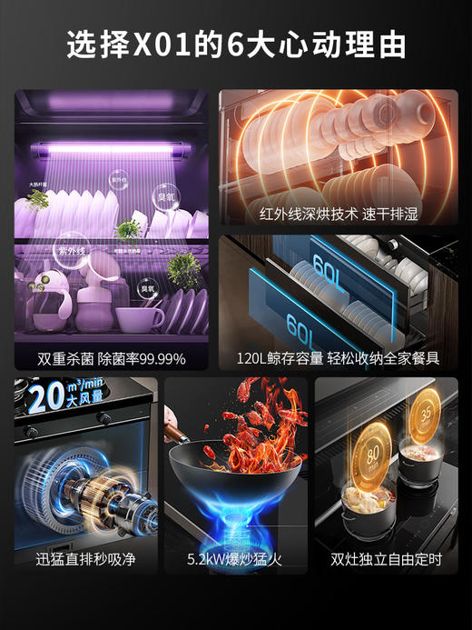 【大吸力】凯度K23X01新款集成灶消毒柜一体灶家用油烟机燃气灶 商品图6