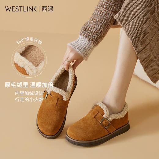 西遇复古勃肯鞋女新款冬季全包真皮羊羔毛毛鞋加厚加绒棉鞋20034352 商品图1