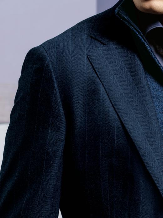 Stylbiella Super 120's 澳洲美丽诺羊毛精纺法兰绒牛仔蓝全麻衬套装 商品图1