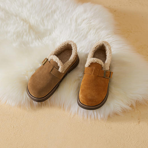 西遇复古勃肯鞋女新款冬季全包真皮羊羔毛毛鞋加厚加绒棉鞋20034352 商品图4