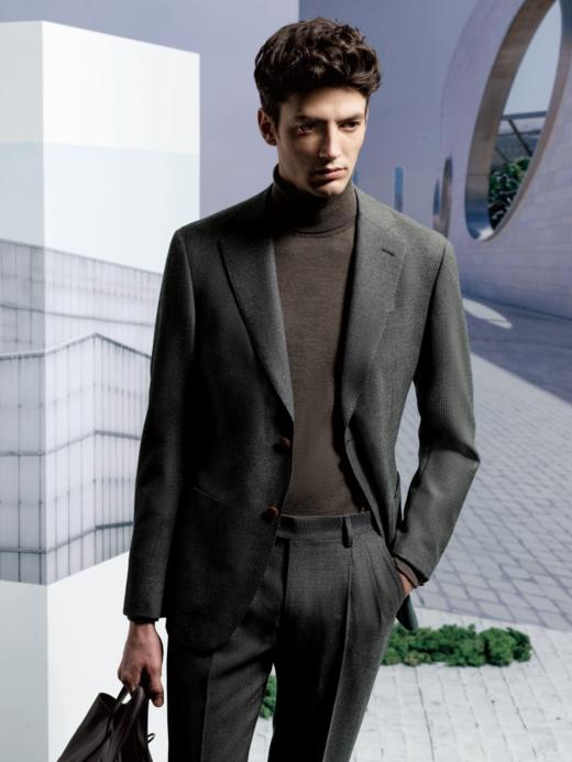 Stylbiella Super 100's 澳洲美丽诺羊毛粗纺法兰绒320克浅咖色全麻衬套装 商品图0