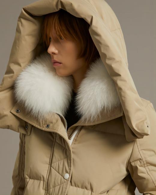 Yves Salomon - Puffer Jacket CB - 女装 - 羽绒夹克 - 米黄/白 商品图3