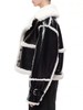 Shoreditch Ski Club - Leather Reva Shea Shearling Jacket - Black & White - 女装 - 夹克 - 黑白 商品缩略图1