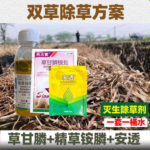 双草除草方案 草甘膦精草铵膦铵盐牛筋草小飞棚水花生 一套一桶水 商品图0