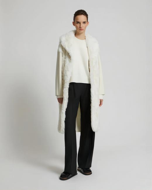 Yves Salomon - Coat Cut And Sewn Knitwear/Lamb Lg Hair - Ivoire - 女装 - 外套 - 象牙白 商品图1