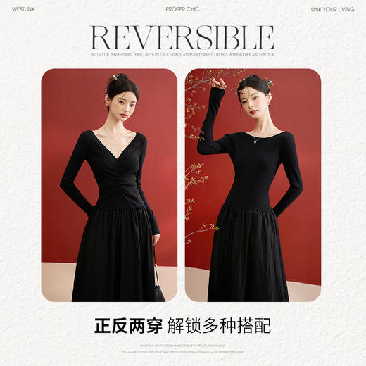西遇赫本风黑色针织毛衣连衣裙新款小个子法式高级感长裙D0240013 商品图2