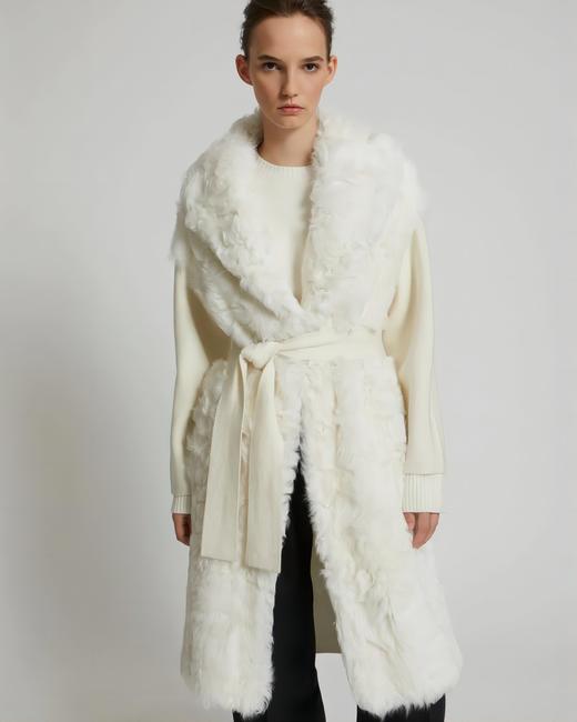 Yves Salomon - Coat Cut And Sewn Knitwear/Lamb Lg Hair - Ivoire - 女装 - 外套 - 象牙白 商品图0