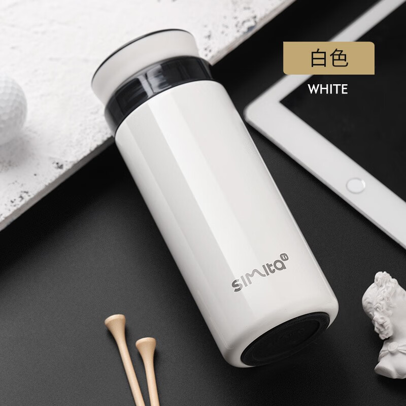 施密特（Simita）Simita纯钛保温杯男女士高颜值温显钛杯商务便携泡茶杯子刻字定制 白色 MTi1001-038A