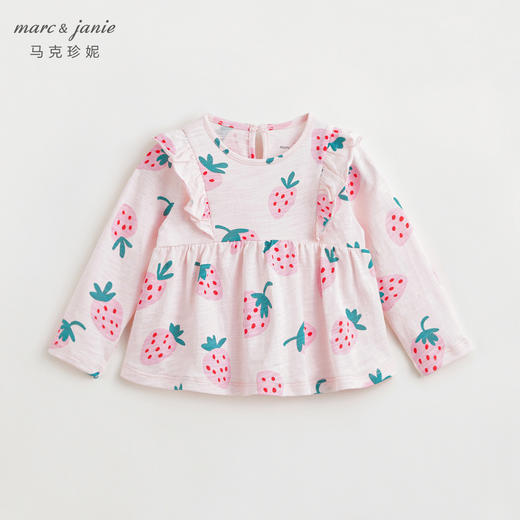 马克珍妮女童长袖T恤儿童花边袖纯棉无感印花上衣宝宝春装240086 商品图3